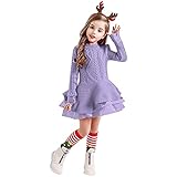 Weihnachten Strickkleid Mädchen 104 Weihnachts Kleid Langarm Weihnachtskleid Prinzessin Kleid Festliches Kleid Hirsch Schneeflocke Kleid Winter Warm Strick Pullover Kleider mit Haarb