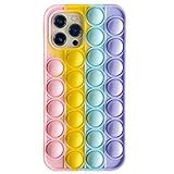 Simple Push Pop Bubble Fidget Sensory Hülle für iPhone – Bubble Popper Angst Relief Autismus Cover Silikon Fidget Toy Case für iPhone 11 12 Pro Max 7 8 Plus (Rainbow1, iPhone 12)