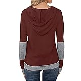 Damen Sweatshirt Pullover Casual Langarmshirt Jumper T Shirt Tops, Hoodie Damen Frauen Zweifarbiges Patchwork-Sweatshirt Kapuzenpullover Tshirt Oberteile Basic Sweatshirt mit Kap