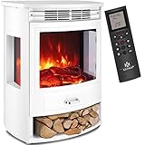 KESSER® Prio Elektrokamin mit Heizung Heizlüfter Fernbedienung 950/1900 W Kamin elektrisch LED-Flammeneffekt Kaminfeuer Elektro Kamin mit Thermostat 3-teiligem Panorama-Sichtfenster Heizfunktion T
