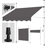 tillvex Klemmmarkise 250cm Anthrazit mit Handkurbel Balkon | Balkonmarkise ohne Bohren | Markise UV-beständig & höhenverstellbar | Sonnenschutz w