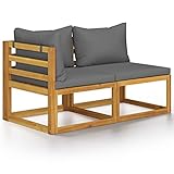 Tidyard 2-TLG. Sofa-Set mit Dunkelgrauen Kissen Gartenmöbel Ecksofa Gartensofa Rattansofa Rattanmöbel Lounge Gartenset Garnitur Sitzgruppe Akazie M