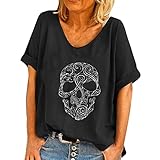 Kurzarm Shirt Damen Oversize t Shirt Hemd Damen elegant Langarm rot schwarz kariert Bluse Damen v Ausschnitt t Shirt Damen schulterfrei Damen Pulli B