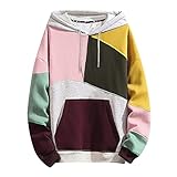 Herren Casual Patchwork Hoodie Hip Hop Oversized Pullover Langarm Sweatshirt Atmungsaktiv Leicht Oberteile Bequem Weich Sportpullover Streetwear Mode Kapuzenbluse Outdoor, rose, M
