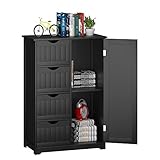 COSTWAY Sideboard Kommode Badschrank Beistellschrank Highboard Mehrzweckschrank Standschrank Anrichte mit 4 Schubladen und 1 Schrank-Abteil (Schwarz)