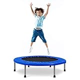 GOPLUS Faltbares Trampolin, Kindertrampolin aus Stahl, Fitnesstrampolin bis zu 100 kg Belastbar, Falttrampolin mit Rutschfesten Füßen, für Fitness Gewichtsverlust, für Indoor&Outdoor (Dunkelblau)