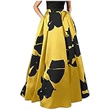 SSLLM Damen Maxirock Elegant Blumendruck Lang Festlich Rock Hohe Taille A-Line Rockabilly Petticoat Mode Retro Rock Midi Swing Röcke Ballkleid Cocktail Langrock