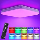 RGB Dimmbar LED Deckenleuchte 24W mit Fernbedienung, LED Deckenlampe dimmbar mit 7 Farbwechsel, LEOEU IP54 Leuchte für Wohnzimmer Schlafzimmer Kinderzimmer B