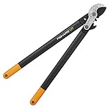 Fiskars PowerGear Amboss-Getriebeastschere für trockene Zweige und Äste, Antihaftbeschichtet, Gehärteter Präzisionsstahl, Länge: 69 cm, Schwarz/Orange, L77, 1000583