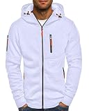 VANVENE Herren-Kapuzenpullover mit Reißverschluss, Fleece, 6 Farben, weiß, XL