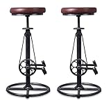 Rustic Swivel Adjustable Bike Stool-29-37' Kitchen Counter Bar Height-Set of 2 Industrial Farmhouse Countertop Barstools-Metal and PU L