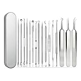 16 Stücke Mitesserentferner Komedonenquetscher Set mit Metall Box Doppelseitig,Pinzette Zupfen Akne Mitesser Tools Blackhead Remover Werkzeug Pinzette Tools für G