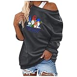 Eaylis Damen Oberteil mit Weihnachtsdruck Tops Drucken Diagonaler Kragen Langarm Blouse Sexy Off Shoulder T-Shirt Teenager Mädchen Lässig Lose Sweatshirt Pulli Oberteile Pullover Shirt Tunika Top
