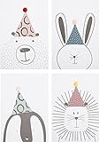 KARTENVERLIEBT – 4 Tier-Postkarten aus hochwertigem Karton – Bär, Pinguin, Hase, Löwe – süße Tiermotive, mit Heißsiegelung – als Freundschaftskarte, Einladung, Dankeskarte oder Glücksk