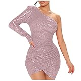 IFOUNDYOU Partykleid Kleid Damen Stretch Mode Wickelkleid Elegant Glitze Schulterfreies Minikleid Festlich Sexy Abendkleid Plissee Winter Cocktailkleid Ballkleid Bodycon Bleistiftk