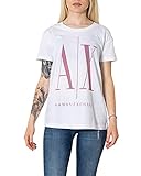 Armani Exchange A|X Damen Short Sleeve Icon Logo T-Shirt, Weiß/Rosa, Groß