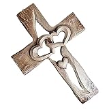 Macddy Geschnitztes Holzkreuz ineinander verschlungene Herzen, Wandbehang Handgeschnitztes Holzkreuz, Holz Liebeskreuz Handgeschnitztes Liebeskreuz Dek