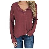 XUNN Damen Langarmshirt Herbst Neu V-Ausschnitt Taste Top Lockeres Langarm-T-Shirt Fraue Blusen Ob