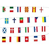 Nationen Bunting Flaggen - 24 X Verschiedene Europäische Flaggen Extra Große Multi Nation Bunting Premium Qualität Eurovision Party Dekoration B