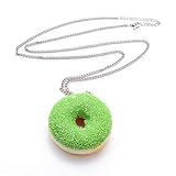 WeAreAwesome Donut mit Zuckerguss Glasur Halskette - ca. 70cm Lange Kette - Doughnut Anhänger, Farbe:Kette Grü