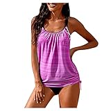 KLGR Frauen Einfarbig Push Up Zweiteiliger Tankini Badeanzug Beachwear Swimwear,Zweiteiliger Sommer Strandmode Sportlicher Figurformend High Waist Schwimmanzug