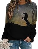 Onsoyours Pferd Druck Damen Pullover Warm Winter Druck Frauen Langarm Casual Pulli Sport Hoodie Damen Lose Hoodie Herbst Kapuzenpullover A Blau M