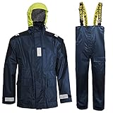 Segeljacke mit Latzhose Overall Wasserdicht für Herren Damen Angeln Regenanzüge Küste - Blau - M