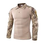 Militärhemd für Herren, 1/4-Reißverschluss, taktisches Langarm-Top für den Außenbereich, Camouflage, Airsoft, Kleidung, Dschungel-Jagd, T Shirts Gr. 58, A-tacs Camo Gelb