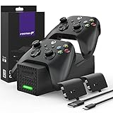 Fosmon Dual Controller Ladestation Kompatibel Mit Xbox Series X/S 2020 (Nicht Für Xbox One / 360) Controller, (Dual Slot) Docking Station Schnell Ladegerät und 2X Akku Batterien - Schw