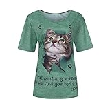 Damen T-Shirt Kurzarm O-Ausschnitt Shirt 3D Katze Buchstaben Druck Mode Frauen Casual Lose Sommer Hawaii Urlaub Bluse Damen Tshirts Tops Junges Mädchen T