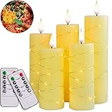 MAISITOO LED Kerzen, 5 Stück Flammenlose Kerzen Set mit 24-Stunden-Timer-Funktion, Stahldraht Surround-Design LED Kerze, Realistisch flackernde, für Nachtlichter Hochzeit Kirchen Ostern(Ivory)