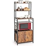COSTWAY Küchenregal mit Lagerschrank, Bäckerregal Aufbewahrungsregal mit Haken, Standregal mit Ablagen, Küchenschrank mit Tür & verstellbaren Füßen, für Küchen & Esszimmer, Vintage Industriereg