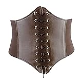 Damen Vintage PU Leder Bustier Korsett Taillengürtel Schnalle Breiter Bund Unterbrust Schlankheits Body Shapewear, braun, O