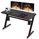 Soontrans Gaming Tisch Groß Gaming Schreibtisch, Kohlefaser Oberfläche, Gamer Tisch Z-Form, Edelstahl Fuß, Gaming Desk für PS4 PS5, 120x60
