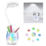 Schreibtischlampe für Kinder, Shuniu 20 LED Dimmbare Tischlampe mit 3 Helligkeitsstufen, RGB 256 Farblicht Bettlampe & Leselampe, Schreibtischleuchte mit Handyhalter Nachtlicht für Arbeiten S