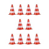 Relaxdays Warnkegel 10er Set, stapelbar, Verkehrshütchen, Schnürbeutel, Markierungshütchen, Pylonen, 22 cm, orange/weiß