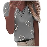 Eaylis Frauen Teen Mädchen Herzen drucken Loose T-Shirt Valentinstag Elegant Oberteile Für Damen,Mode V-Ausschnitt Tops Langarm Shirt Pullover Sweatshirt Tops B
