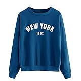 Damen Pullover Sweatshirt Oversized Langarm Vintage Bluse Tops Oberbekleidung Langarmshirt 90er Y2K Mode Aesthetic E-Girl Teenager Mädchen Feder Herb