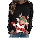 Weihnachtspullover, Urlaubskostüm für Damen, Damen, Rentier, bedrucktes Sweatshirt, lässiges Langarm, lockeres Hemd, leichte Pullover Tops, Yyd10#schwarz, 40