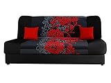 Mirjan24 Schlafsofa Jonas Sving, Sofa mit Bettkasten und Schlaffunktion, Bettsofa mit Blumenmuster, Schlafcouch, Couch vom Hersteller, Wohnlandschaft (Alova 04 + Sving Schwarz + Alova 46)