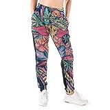 LAOLUCKY Damen Sweatpants Jogger Jersey Pants Mode Casual Sport Hose, Marihuana Weed Cannabisblatt Indianer Elefant weiß, XL