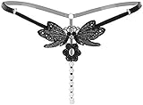 HOSO Damen G-String T-Rücken Tanga Dessous Tanga Slip Blumen Perlen Unterwäsche, schwarz, Einheitsgröß