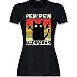 Sprüche Statement mit Spruch - Pew Pew Madafakas Katze Vintage hell - L - Schwarz - Tshirt pew pew - L191 - Tailliertes Tshirt für Damen und Frauen T-S