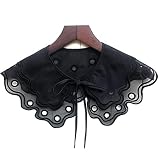 Generic Kaned Abnehmbarer Spitzenkragen, Bestickt, Hemden, Bluse, falscher Puppenkragen, hohl, Spitzenrevers, dekorativ für Frauen,Schwarz,S