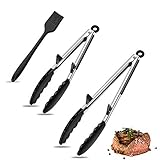 Küchenkochzange, Upgrade Grill- / Buffetzange mit Silikonständer, 9-Zoll- und 12-Zoll-Silikonzange 3er-Set - Ideal für Essen, Salat, Grillen, G