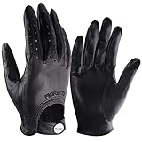 Fiorretto Herren-Lederhandschuhe für Fahrer, Touchscreen ungefüttert, Schwarz, Größe S