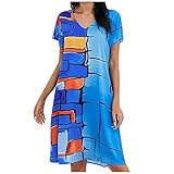 MEITING Damen Kleid Retro Print Mittellanges Kleid Elegante Alltagskleidung Slip Pocket Kurzarmparty Sommerkleid Rundhals Rockabilly Cocktail Abendkleider Bluse Casual Lose Oberteil Tunika Top