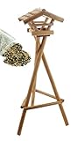 Vogelhaus Futterhaus Vogelvilla Vissel aus Echtholz Dach aus Echtholzschindeln mit Ständer L 124cm Höhe 37cm Breite mit F