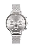 Paul Valentine Damenuhr - Multifunctional Silver Melrose Mesh - 38 mm Armbanduhr Silber, kratzfestes Glas mit Metallic-Ziffernblatt & Milanaise-B