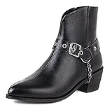 QUNHU Womens Knöchel Booties Punkt Zeh Kloß Ferse Seite-Reißverschluss Mode Western Cowboy Mid Calf Ritterstiefel (Color : Black, Size : 44 EU)